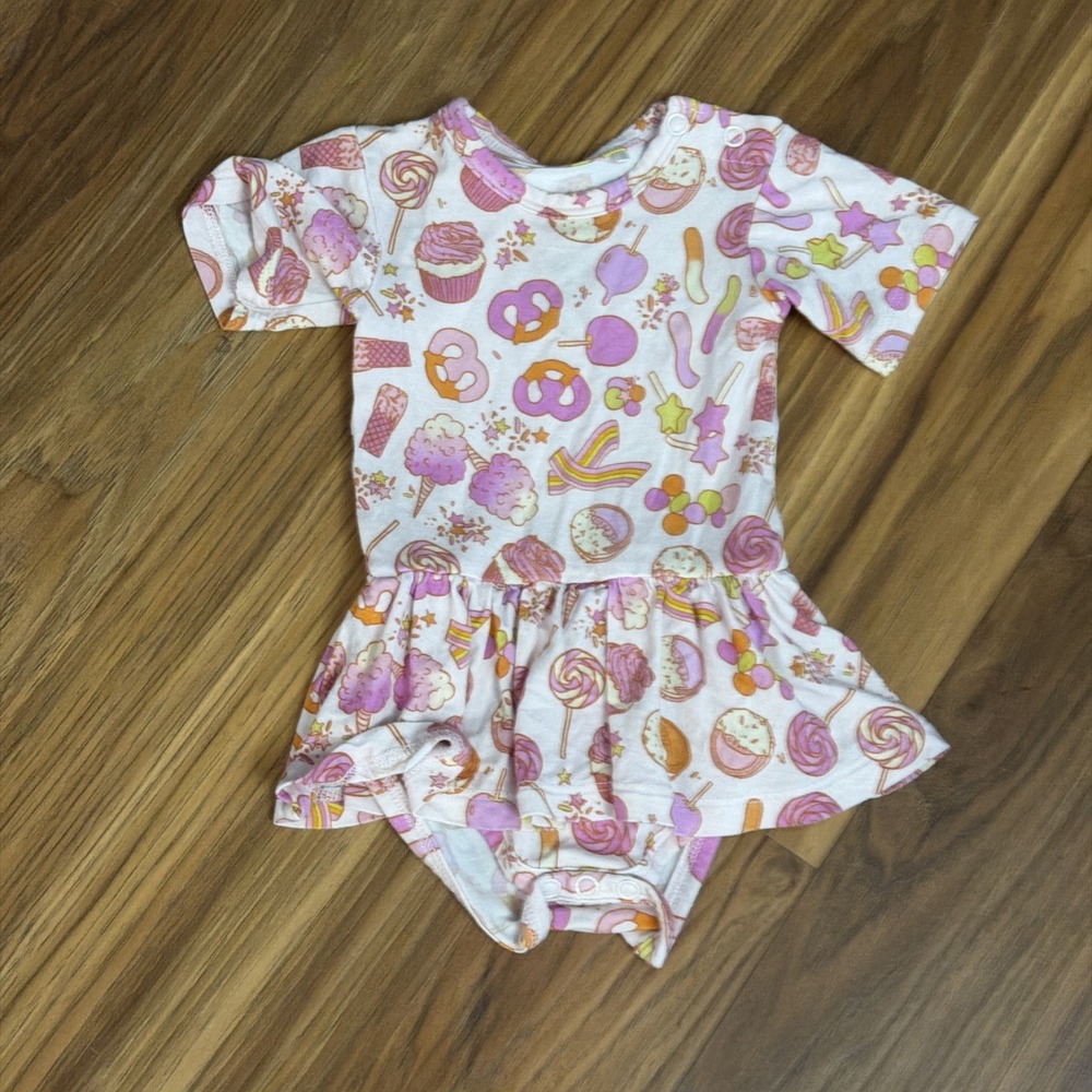 Dream Big Little Baby Girls 0-3 Months Bodysuit Dress Sweet Treats Bamboo Pink